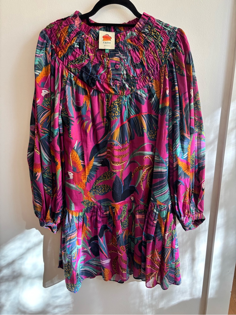 Farmrio Women’s Tropical Print Long sleeve Mini Dress